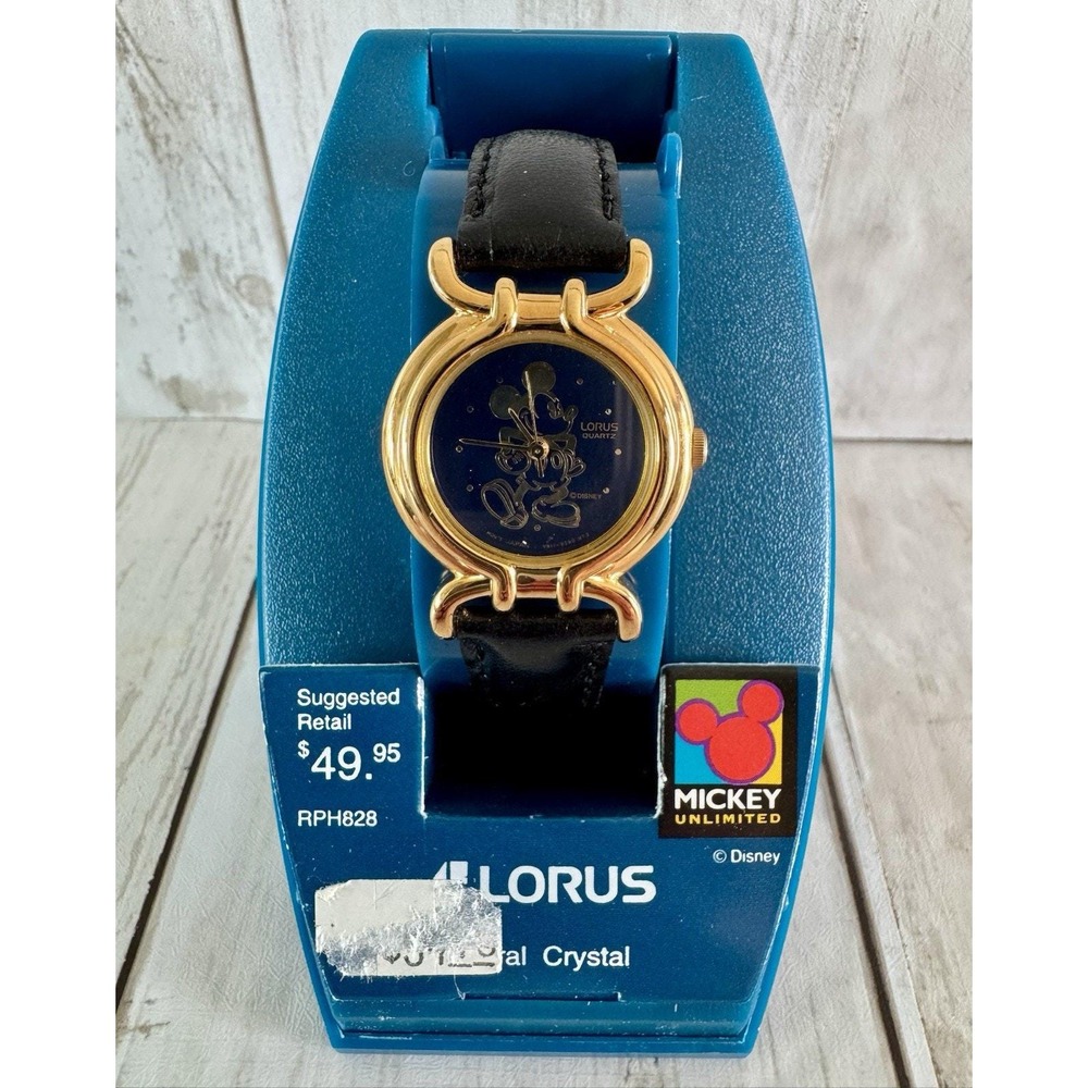 Vintage Disney Lorus Mickey Mouse Quartz Watch ~ Blue Face Gold Tone V811-2410
